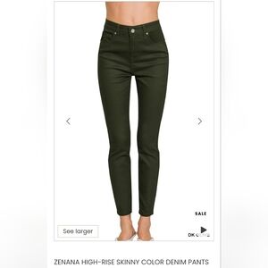 Zenana Dark Olive High-Rise Skinny Denim Pants